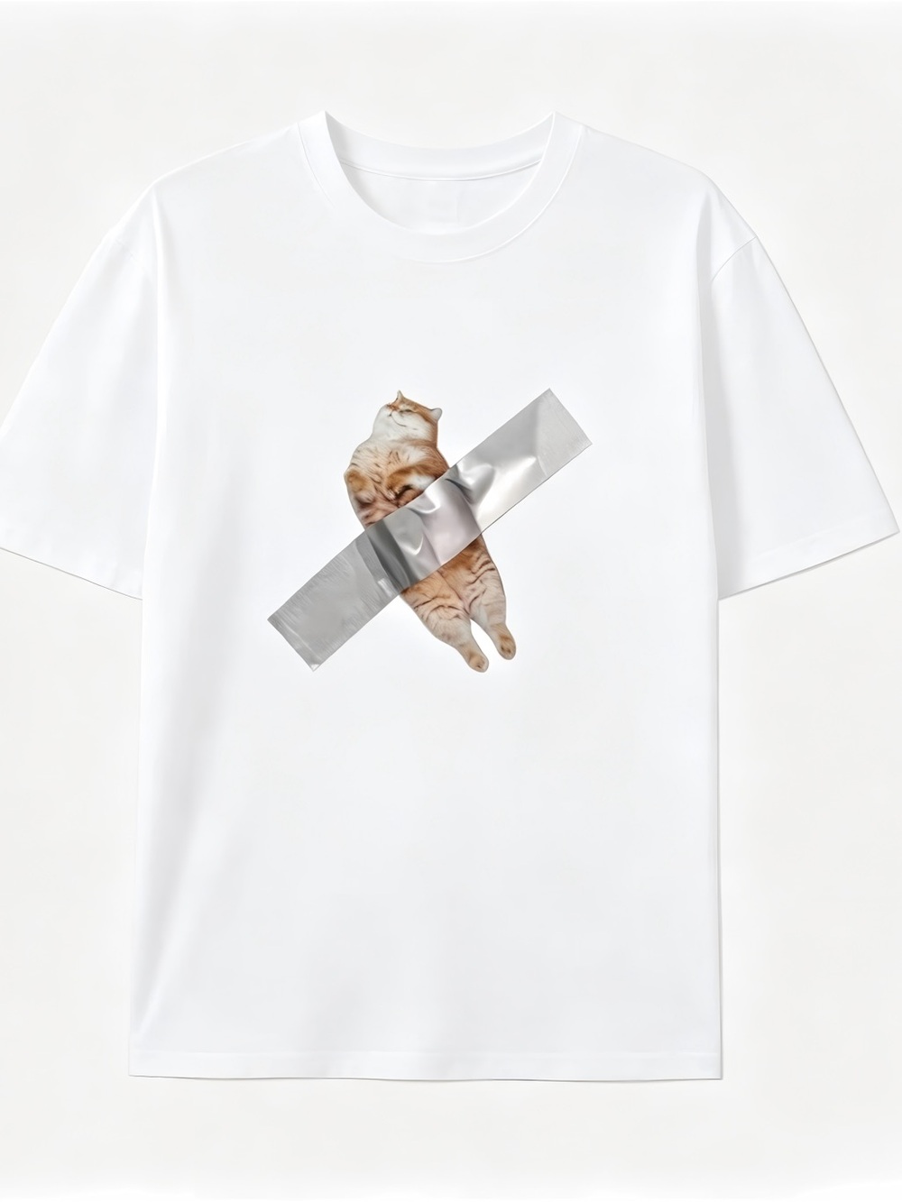 Playful Cat Tape Graphic Short Womens Mens T-shirt Unisex